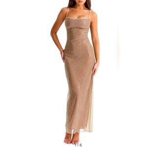 House of CB Gold Beaded Maxi Dress Alondra